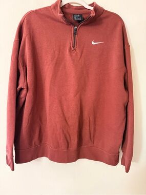 Nike Brick Red Quarter Zip with White Swoosh Tag, size S Oversized